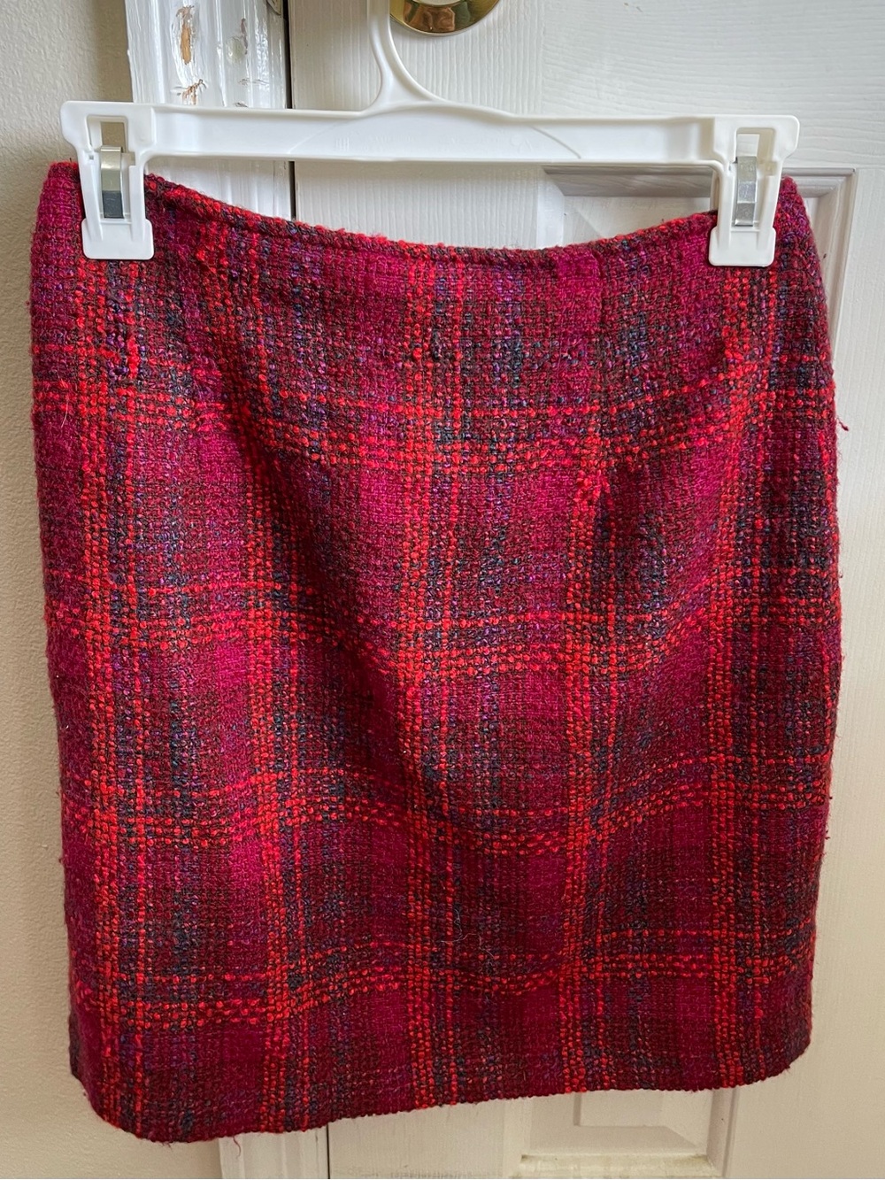 The Limited Red Plaid Tweed Pencil Skirt